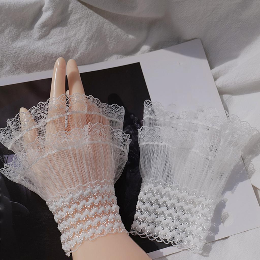 Съемный плиссированный расклешенный рукав накладные кружевные манжеты белый плиссированный браслет декоративные женские свадебные платья аксессуары ADM