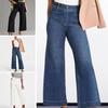Women Jeans High Waist Stretchy Flared Hem Washed Multi Pockets Solid Color Retro Ankle Length Loose Long Trousers Commute Travel Pants