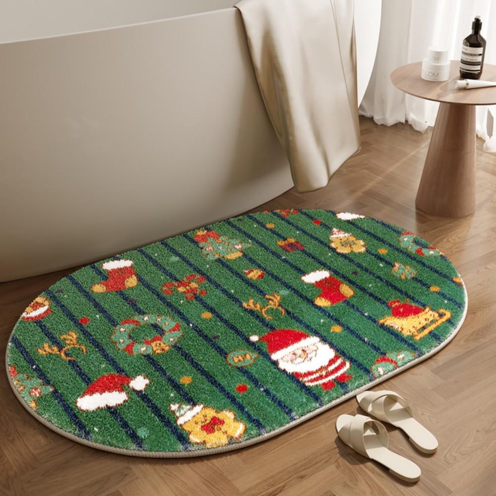 Christmas Cartoon Printed Floor Mat For Home Decor, Soft, Absorbent, Non-Slip And Dirt-Proof, For Bathrooms And Entrance