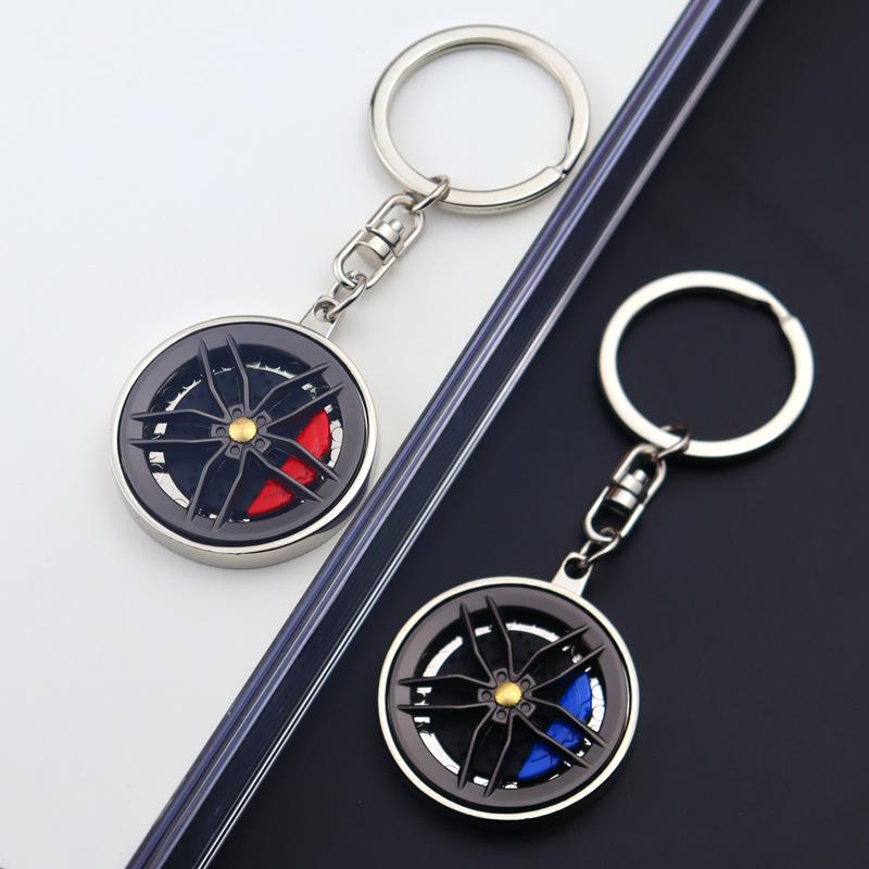 Upgraded Creative Metal Wheel Hub Keychain with Rotating Brake Disc and Caliper Design