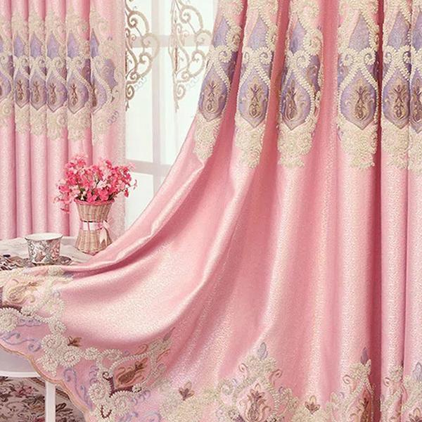 2 шт., великолепная законченная вышитая занавеска в европейском стиле для спальни, гостиной, затемняющая напольная занавеска с крючком и оконной марлей