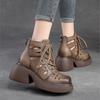 Ретро натуральная кожа толстая подошва шнуровка римские сандалии лето новый круглый носок полые толстый каблук женские туфли