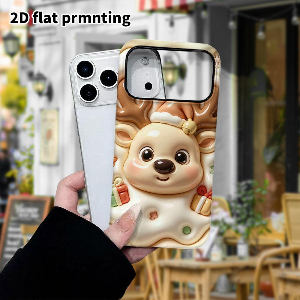 Phone case: 2D flat design suitable for iPhone 18 17 16 15 14 13 Pro protective case, Christmas reindeer, perfect holiday gift for Christmas and Hallo