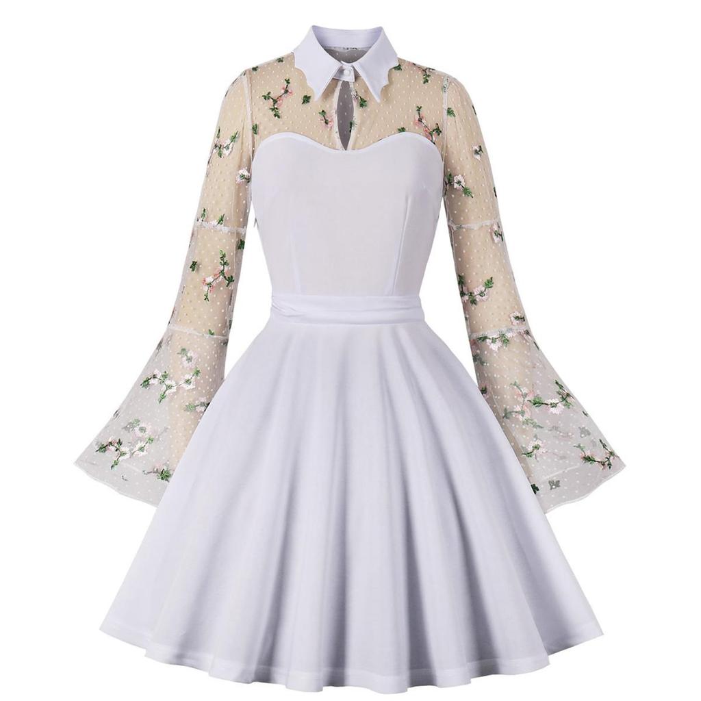 Женские ретро-готические свободные платья с вышитыми развевающимися рукавами и вырезом в форме сердца Платье на Хэллоуин Вечерняя коктейльная вечеринка Повседневная одежда Одежда для особых случаев S-4XL