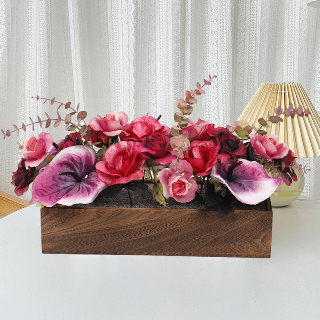 Artificial Flowers Potted with Pot Flower Rectangular Simulation Silk Planter Box for