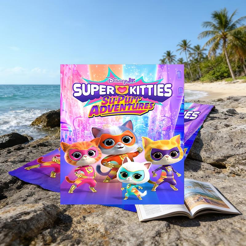 1pc Super Kitties Adventures3 Beach Towel, Beach and Seaside Swimming Pool Equipment, Fashion Pattern, Rectangular, Travel Essentials