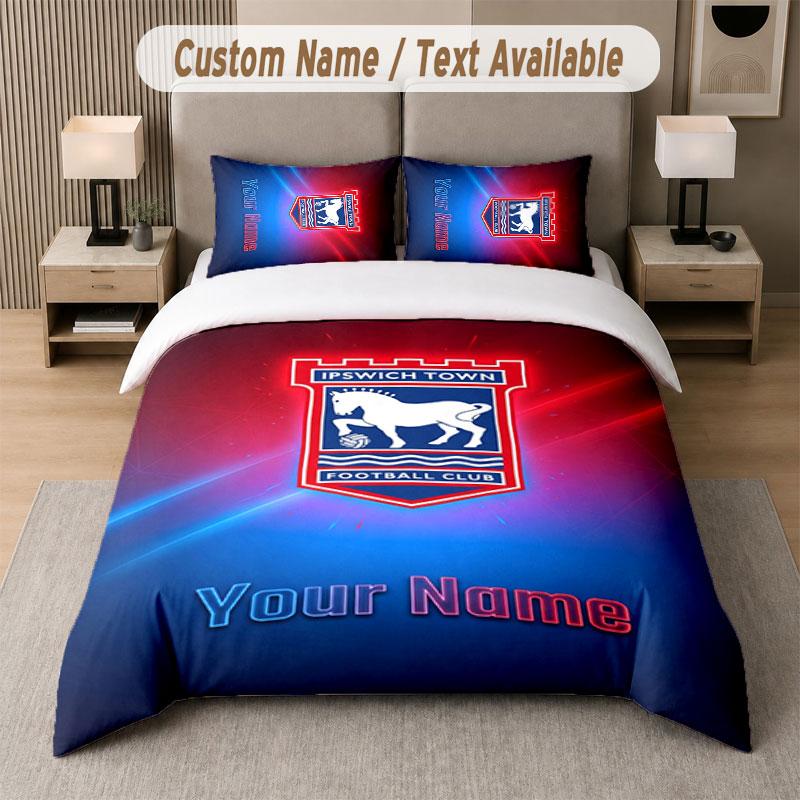 Custom Bedding Set Ipswich Town Pattern, Print Name Text 1 Duvet Cover plus 2 Pillowcases Home Textile