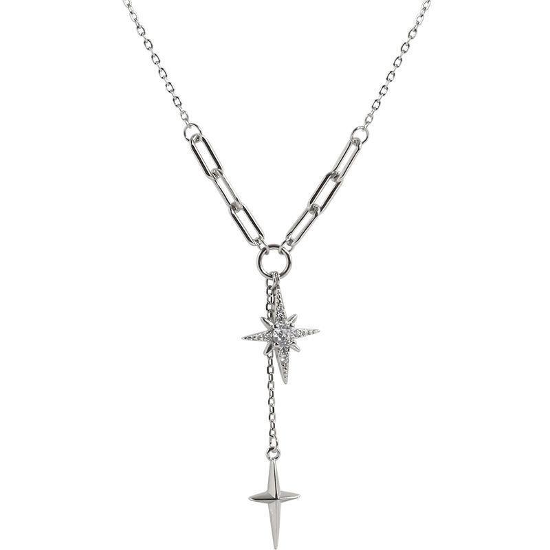 Серебряное ожерелье с подвеской в виде шестиконечной звезды «Фея», простая цепочка для ключицы, блестящий циркон, кисточка, крест, милая свадебная бижутерия для ключицы