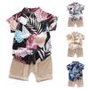 Summer Holiday Casual  Baby Boys Short Sleeve Shirts Shorts Set Kids Printed 2Pcs Suit