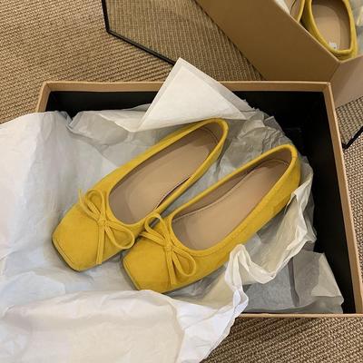 Туфли-лодочки на плоской подошве с квадратным носком и красным бантом для женщин, новинка весны, балетки для юбки и для работы