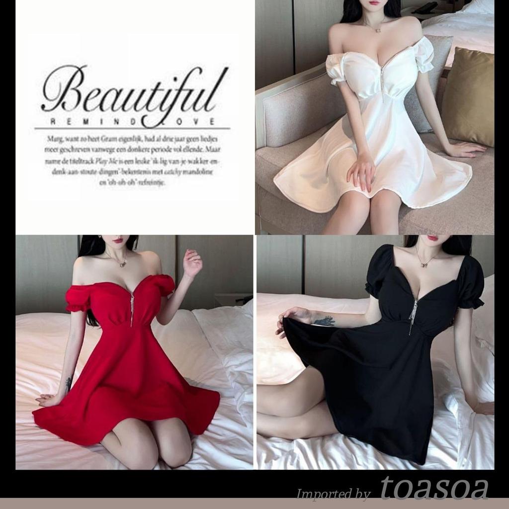 TOASOA Сексуальное мини-платье клеш для коктейльной вечеринки и короткие пышные рукава 01 Женские, Хостес, Хостес, Хостес, Работники, Хостес, На молнии,