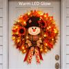 Lighted Scarecrow Fall Wreath 18 Inch Autumn Halloween Thanksgiving Decor with Warm White LED for Front Door Wall Fireplace Covered Porch Farmhouse