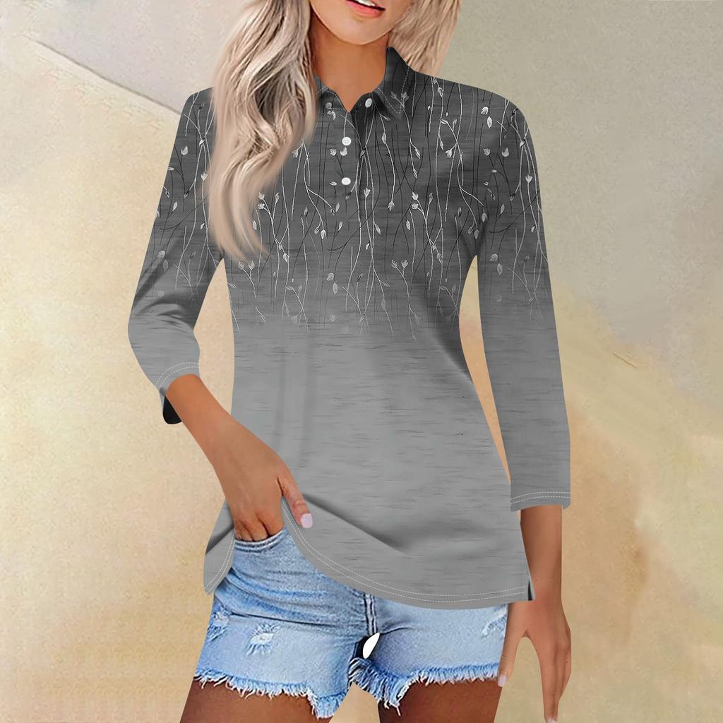 Женская модная повседневная рубашка с отворотом и рукавом 3/4, женские топы на пуговицах