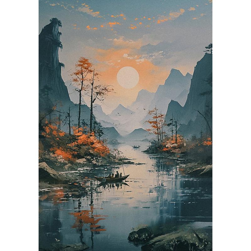 Традиционный китайский горный пейзаж природа река лодка искусство постеры холст картины настенные принты картины гостиная домашний декор