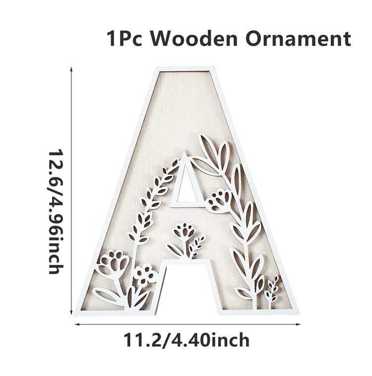 Wooden Alphabet Letters Wall Decor Set Engraved Floral Pattern Home Craft Ornaments Elegant Display for Living Room