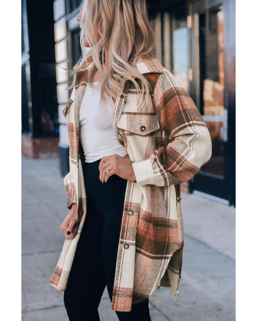 Azura Exchange Plaid Print Flap Pockets Long Shacket