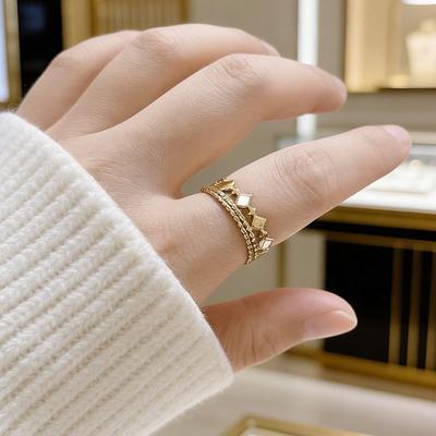 Simple Temperament Diamond-shaped Opening Adjustable Titanium Steel Ring Women's Versatile Light Luxury Trendy Accessory