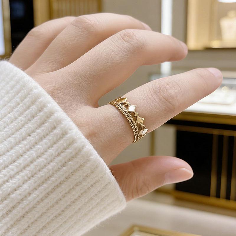 Simple Temperament Diamond-shaped Opening Adjustable Titanium Steel Ring Women's Versatile Light Luxury Trendy Accessory