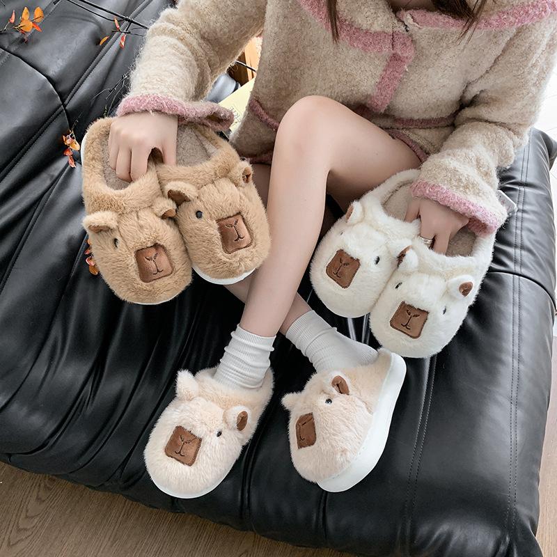 Женские плюшевые тапочки Баотоу, мультяшные, утепленные, теплые, зимние, на толстой подошве, с высокой подошвой, домашние тапочки, повседневная обувь для ходьбы в помещении, снежные хлопковые тапочки