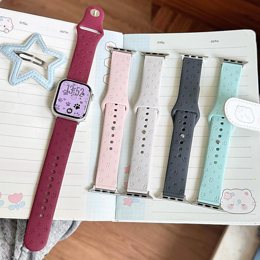 Силиконовый спортивный ремешок с принтом кошачьей лапы для Apple Watch S7‑11 SE Ultra2 44‑49 мм