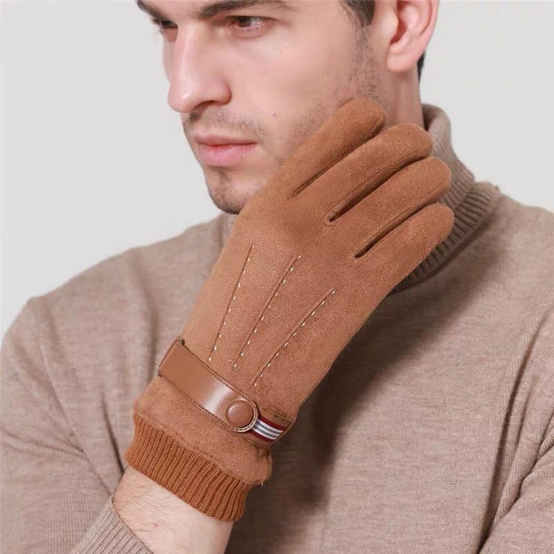 Замшевые перчатки мужские осенне-зимние ветрозащитные и теплые флисовые утолщенные с сенсорным экраном