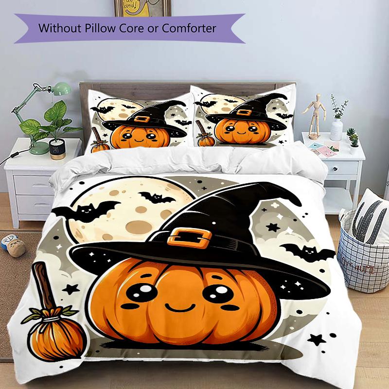 3pcs Pumpkin Wizard Bedding Set - 1 Soft Quilt Cover + 2 Pillowcases, Machine Washable - Suitable for All Seasons, Perfect Gift for Family a
