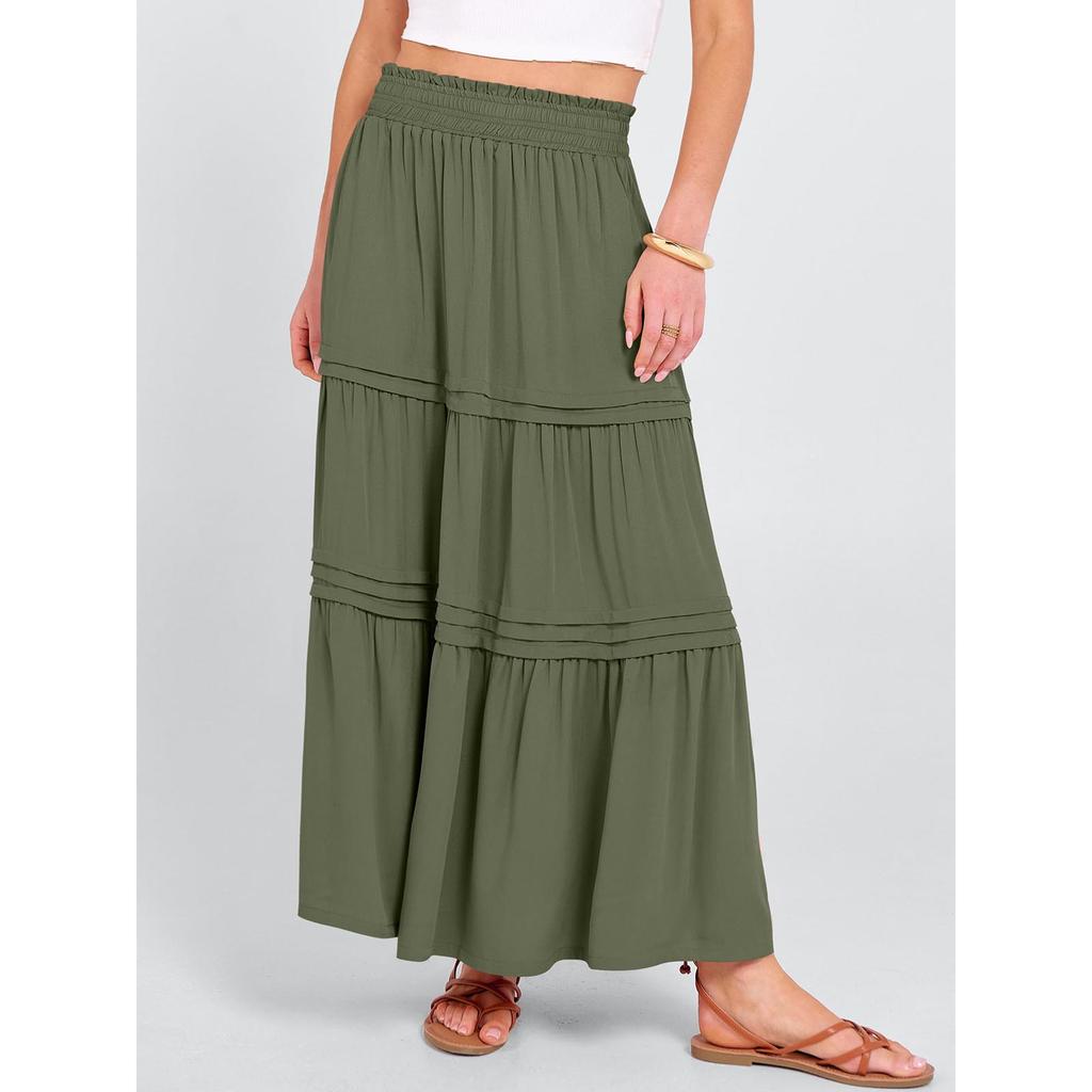 Женская летняя макси-юбка в стиле бохо с оборками, многоярусная, на резинке, с высокой талией, легкая, повседневная, А-силуэта, длинная