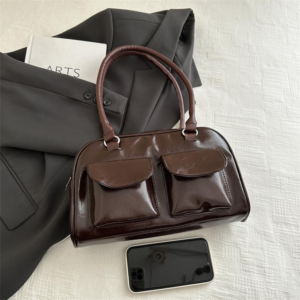 Минималистская большая вместительная сумка из искусственной кожи с несколькими карманами, однотонная легкая прочная сумка на плечо для женщин, повседневная/для шопинга