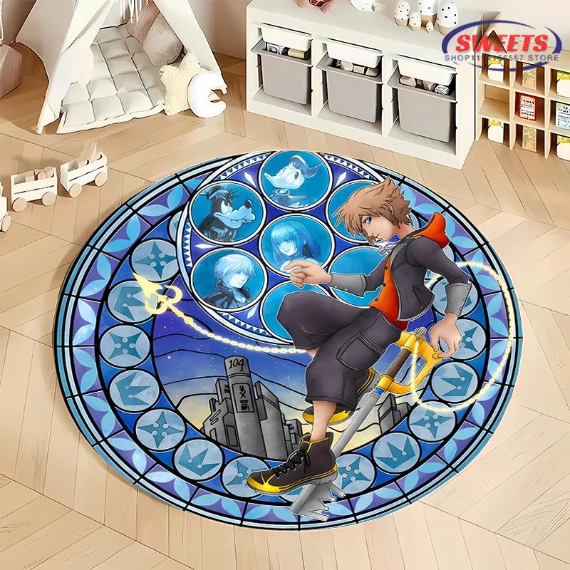 Круглый ковер Disney Kingdom Hearts, Нескользящий игровой коврик, Напольный ковер для гостиной, спальни, детской комнаты, Круглый коврик, Прочный моющийся коврик