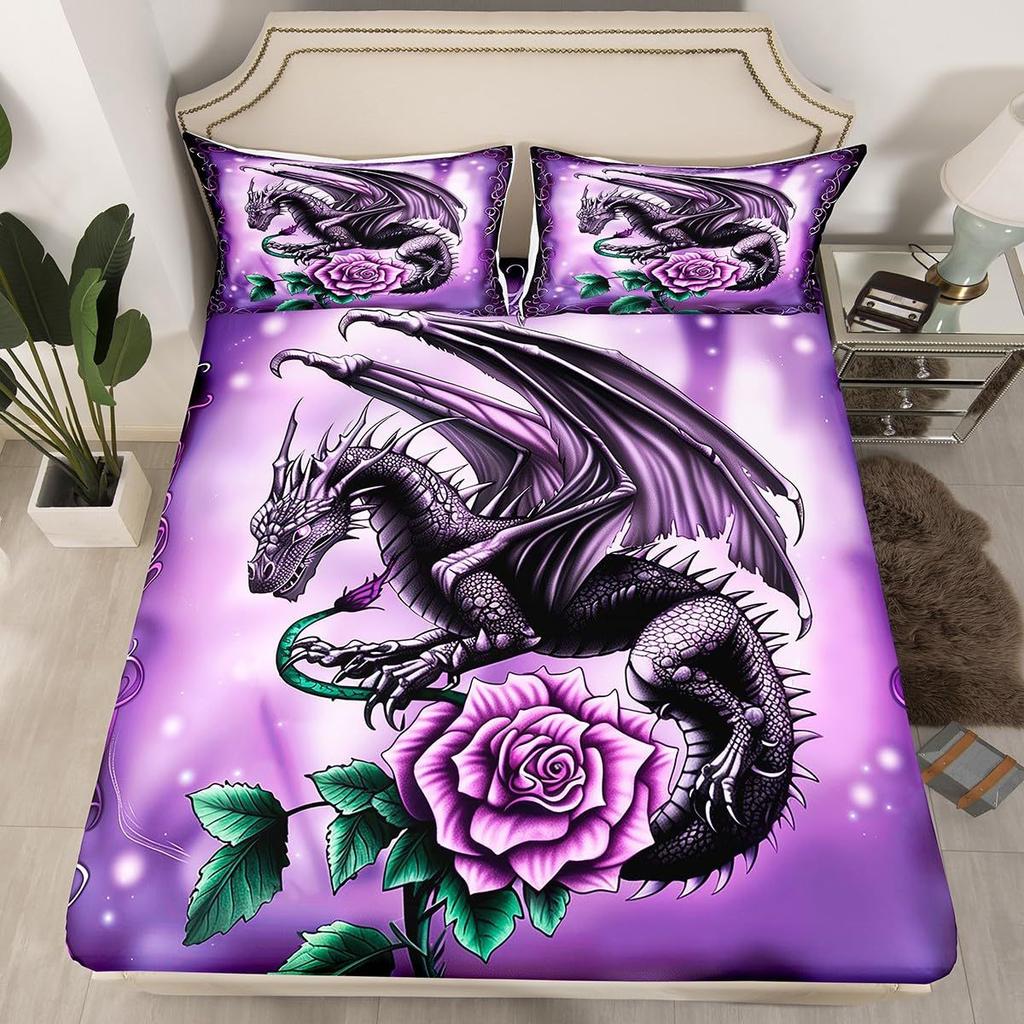 Матрас с рисунком льва, трехпредметный, цифровая печать, для пары, черный, золотой, корона, покрывало, постельное белье