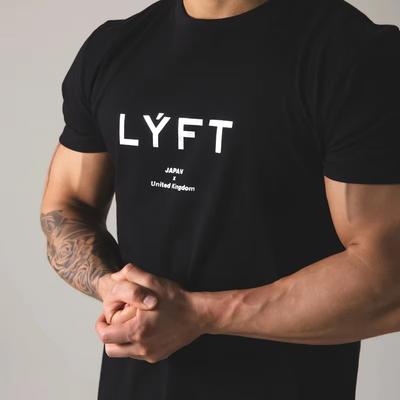 ЯПОНИЯ LYFT Мужская футболка для бега с коротким рукавом Хлопковая футболка Повседневная футболка с принтом Футболка для тренажерного зала Фитнес Бодибилдинг Тренировка Мужская футболка Топы