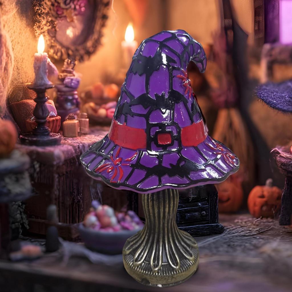 Witch Hat Table Lamp Handmade Colorful Resin Lighted Decoration Halloween Table Lamp for Living Room Bedroom Kitchen Dining
