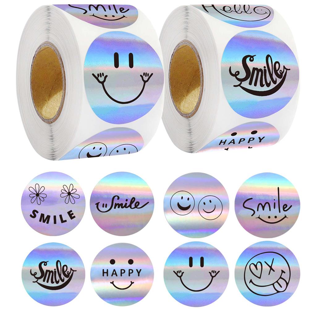500Pcs Sparkly Funning Smile Face Laser Stickers Roll Party Favors Art Decals DIY Crafts &Journals & Planners Stationery Labels