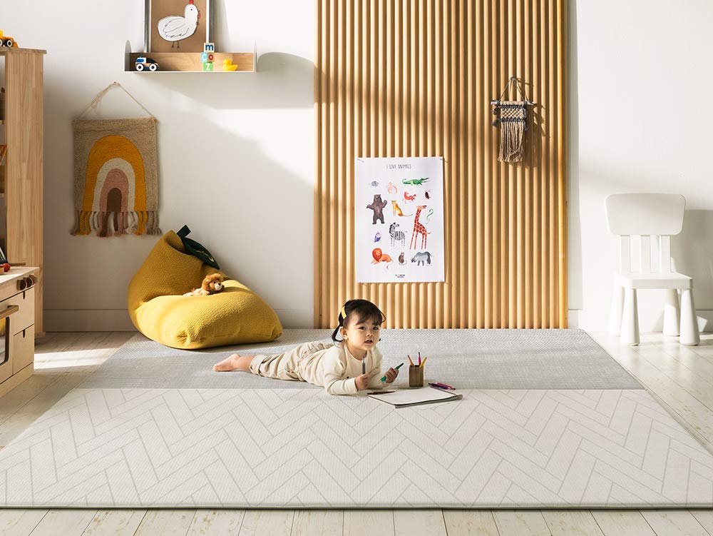 PARKLON Soft Cushion Mat Playmat X 190 X Reversible Mat Baby Herringbone (130 1.2cm) (Soundproof/Waterproof) (Double gray/Size M)