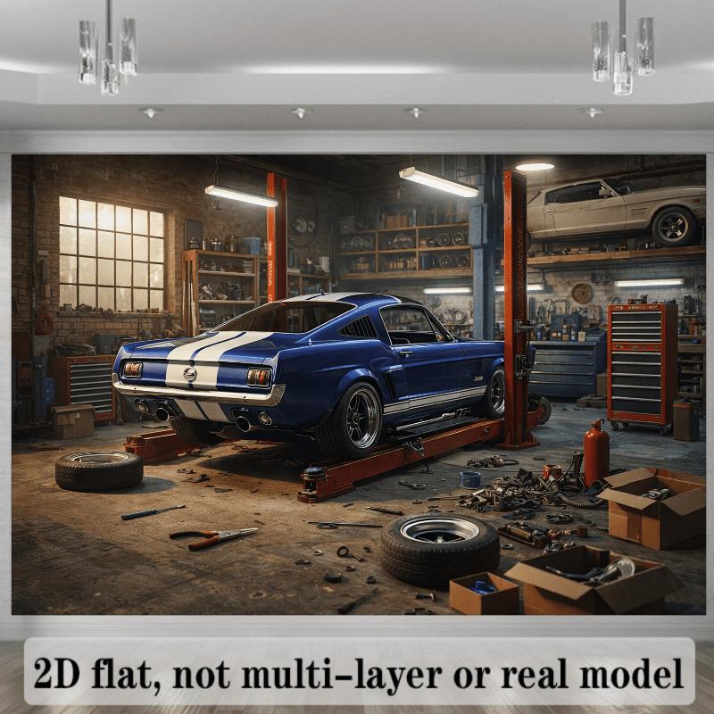 2D flat surface, 1-piece vintage garage background fabric, suitable for birthdays, weddings, photography studios, etc.