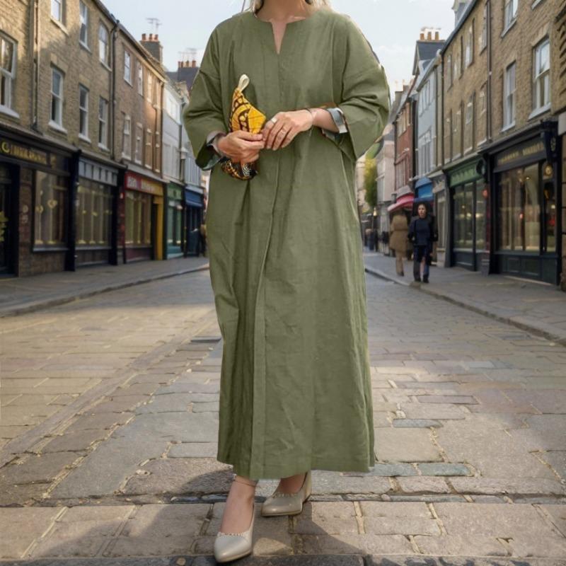 Однотонное свободное повседневное платье больших размеров