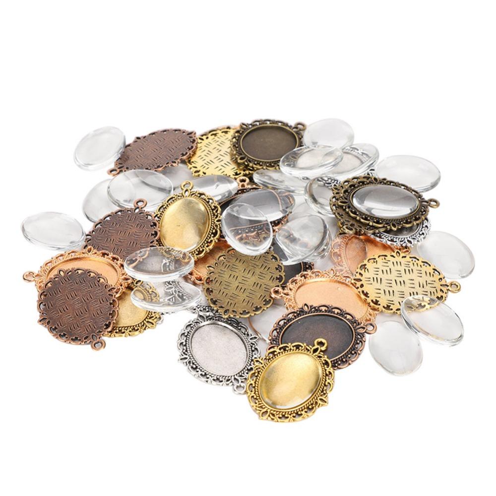 60Pcs 3.5 X 3cm Jewelry Making Bases Metal + Glass Cabochon Settings Handmade Accessories