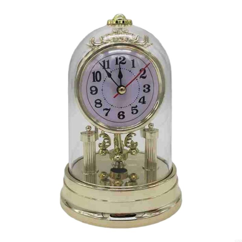 62KD European Retro Table Clock Antique Round Quiet Alarm Clock Desk Clock with Clear Clock Cover for Bedroom Home Decors