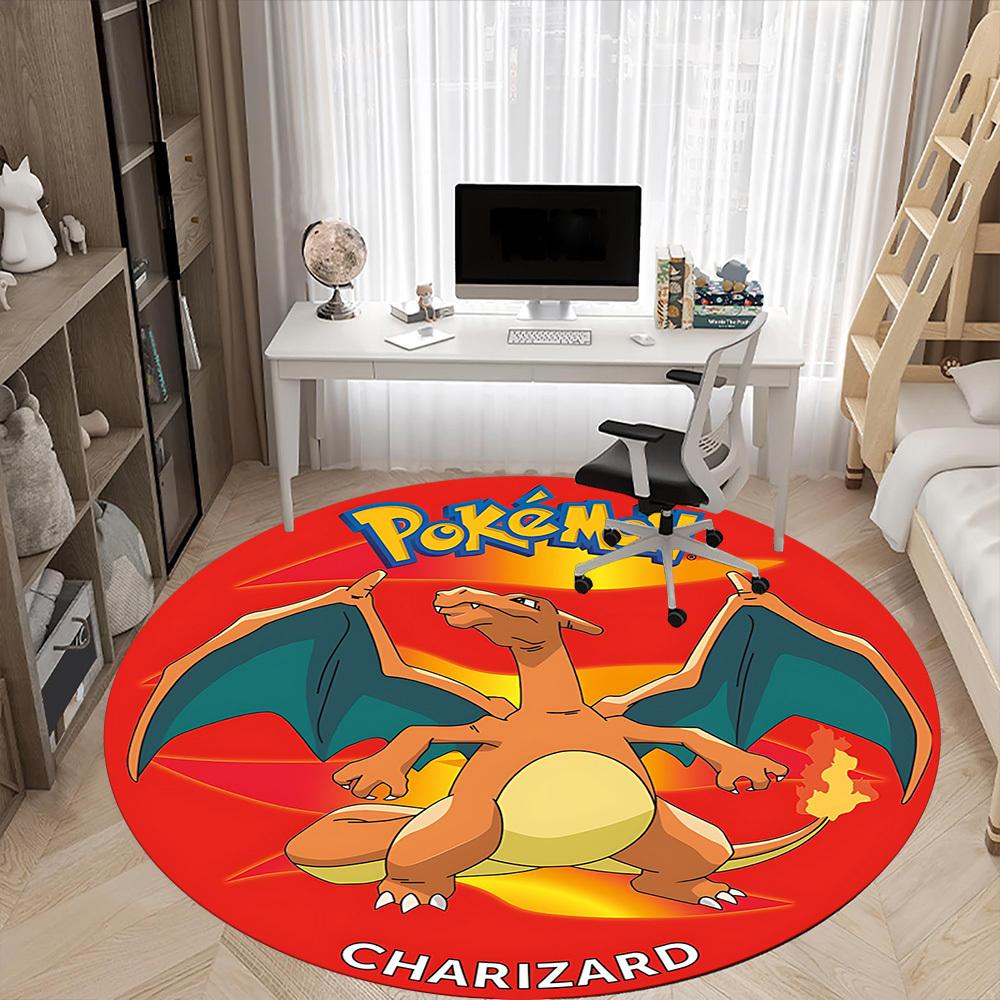 1 шт. Круглый коврик для офиса Pokemon Charizard, Коврик для помещений, Подходит для офиса, Под офисные стулья, Спальни, Гостиной, Декор для дома, Декор комнаты