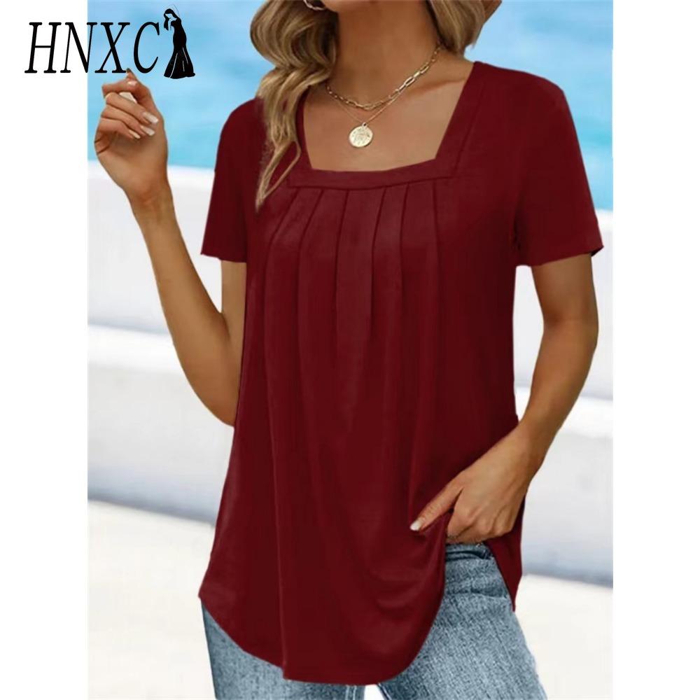 HNXC Женские модные повседневные однотонные блузки и рубашки с короткими рукавами и принтом