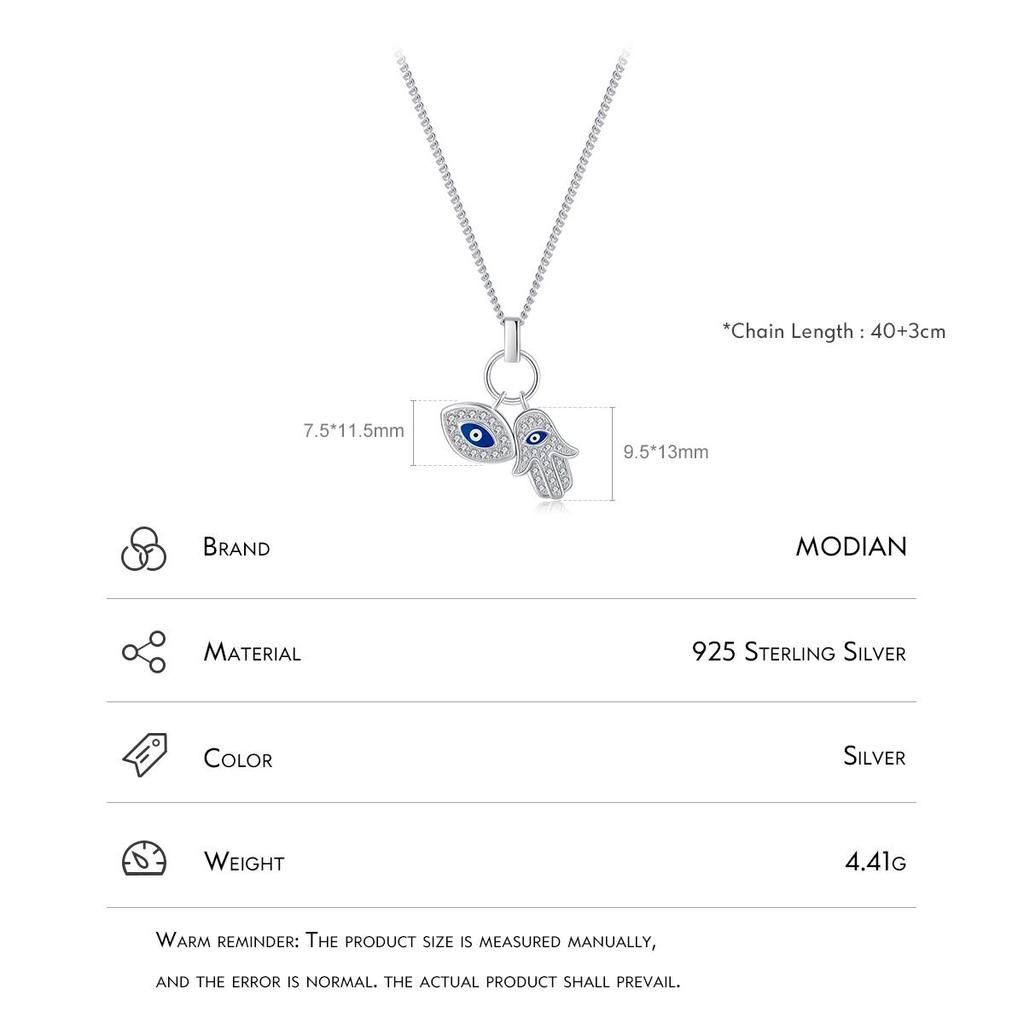 MODIAN Стерлингового серебра 925 пробы, рука Фатимы, глаза, сверкающий прозрачный циркониевый кулон, ожерелье, цепочка на шею Lucky для женщин, изящные ювелирные изделия