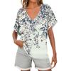 Womens Short Sleeve V-Neck Shirts Floral Print Loose Casual Basic Tees Summer Tops