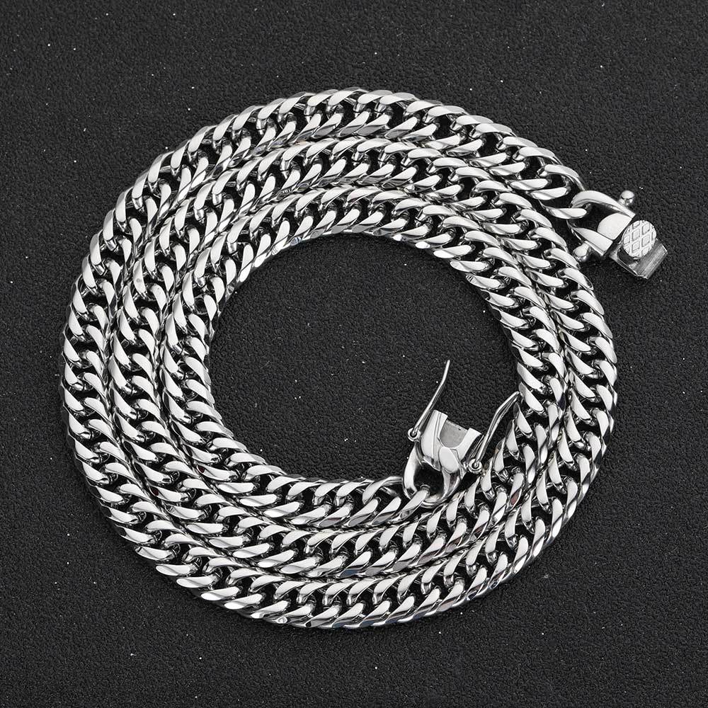 European and American Hip-hop 7mm Faucet Buckle Stainless Steel Double-woven Cuban Necklace Electroplating Six-sided Grinding Titanium Steel Necklace