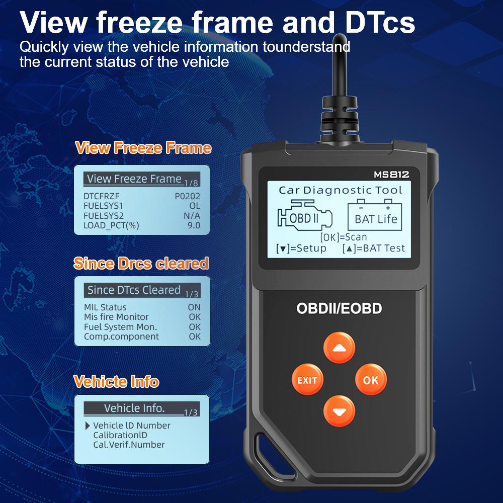 Автомобильный считыватель кодов OBD2 Диагностические инструменты для автомобилей Очистка/стирание кодов MS812 Проверка системы двигателя Считывание информации об автомобиле Тестер аккумулятора Очистка кодов неисправностей