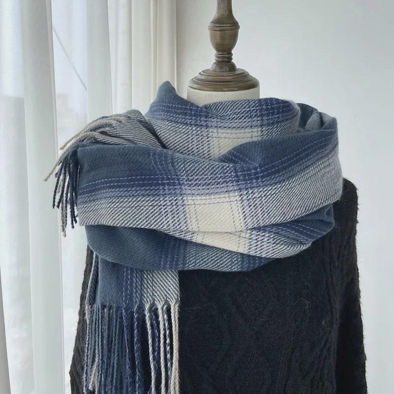 Women's Autumn/Winter 2022 Plaid Scarf - Korean Style Thickened Imitation Cashmere Shawl for Students