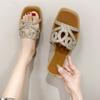 Большие женские тапочки Crystal Модные туфли на плоской подошве с открытым носком Женские летние повседневные шлепанцы Женские шлепанцы