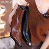 Кожаные массивные женские ботильоны с острым носком на высоком каблуке, сексуальная обувь 2025 года, модные новые туфли-лодочки, зимние туфли-челси Botas De Mujer