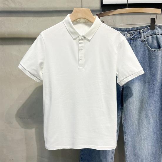 Мужская летняя футболка, сплошной цвет, ледяной шелк, свободный отложной воротник, короткие рукава, мягкий дышащий легкий пуловер на пуговицах, деловой офисный топ