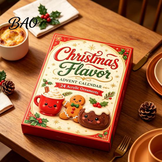 Christmas Advent Calendar 2026 Characters Calendar, 24-Day Countdown Food Theme Ornament Set, Winter Holiday Ornaments 2D Acrylic Hanging Decor