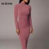 Tight Dress Body Dress One Piece Sexy Tight-fitting Hip-over-the-knee Long Dress Solid Color Long-sleeved Turtleneck Dress